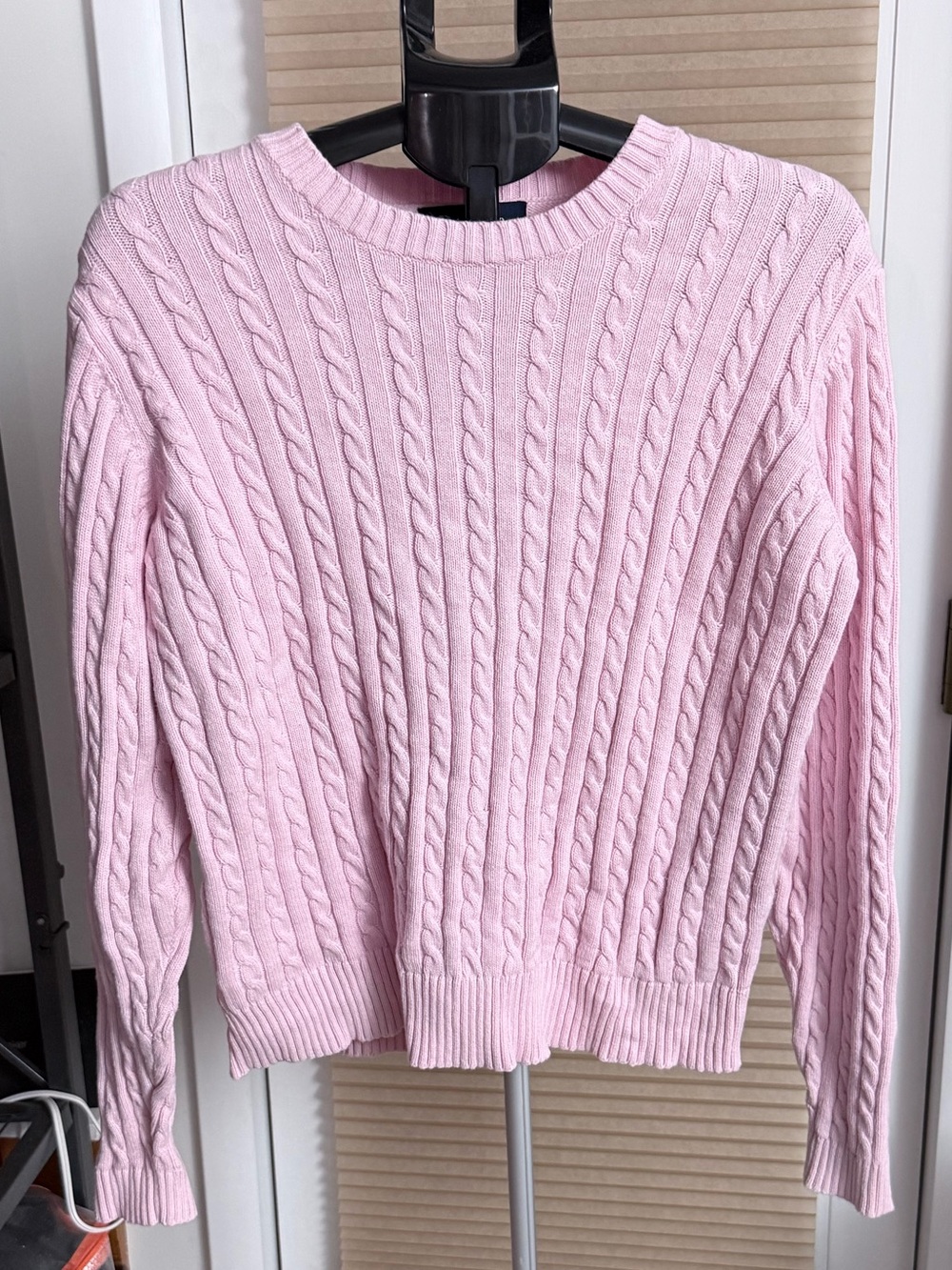 Vintage 90s Y2K Denim & co. Light Pink Classic Cable-Knit Crewneck Sweater L